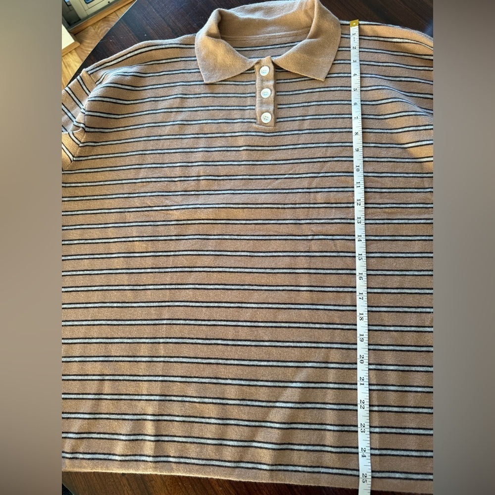 Tan Brown Blue Striped Oversized Polo Sweater Womens XL Preppy College Academia - Picture 9 of 10